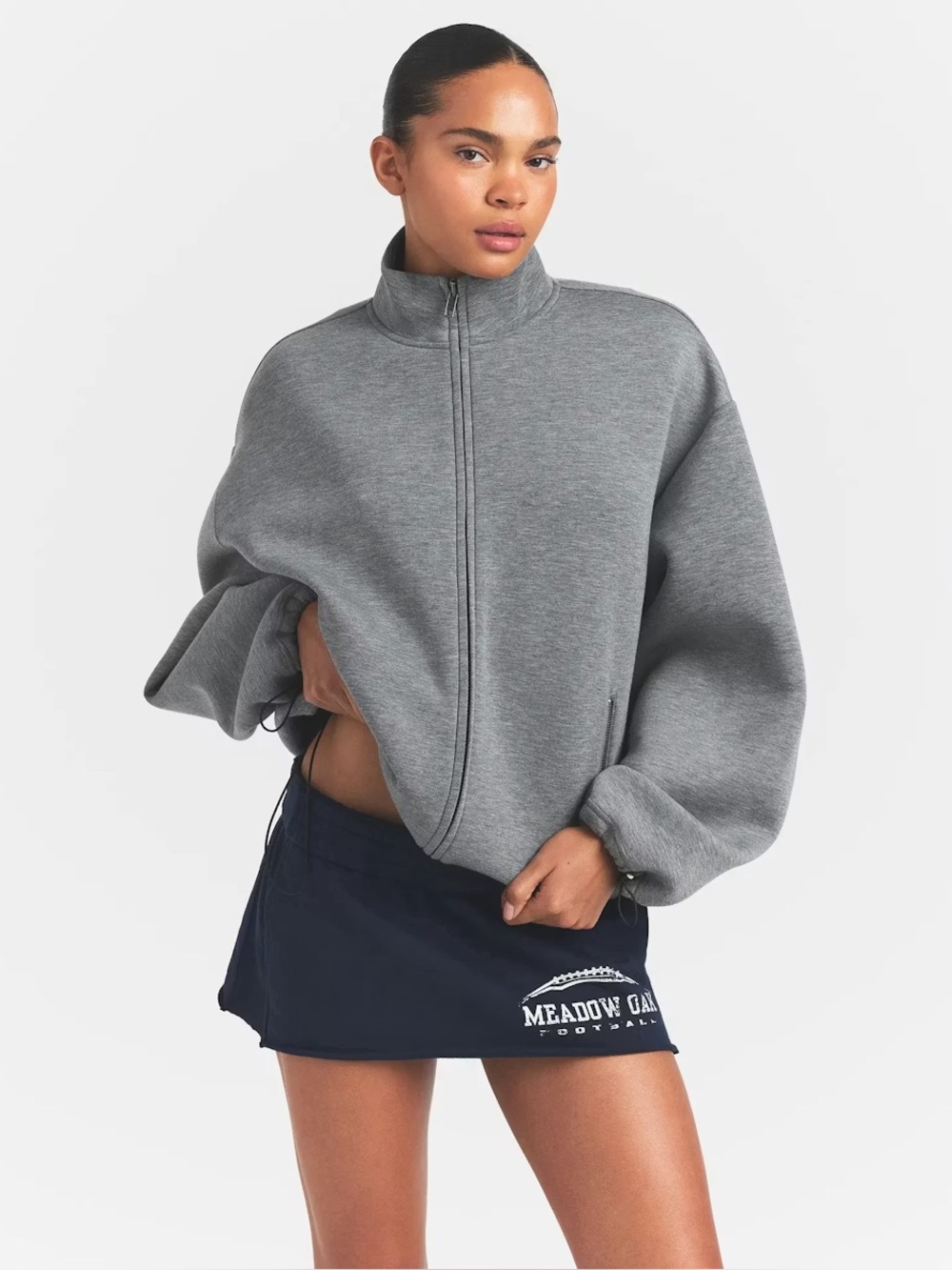 Neoprene Outerwear Oversized Mock Neck Jacket Dark Heather Grey XS